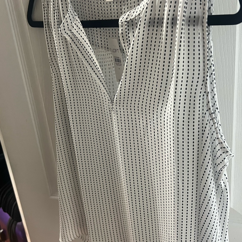 LOFT Black and White Sleeveless Mandarin Collar Blouse